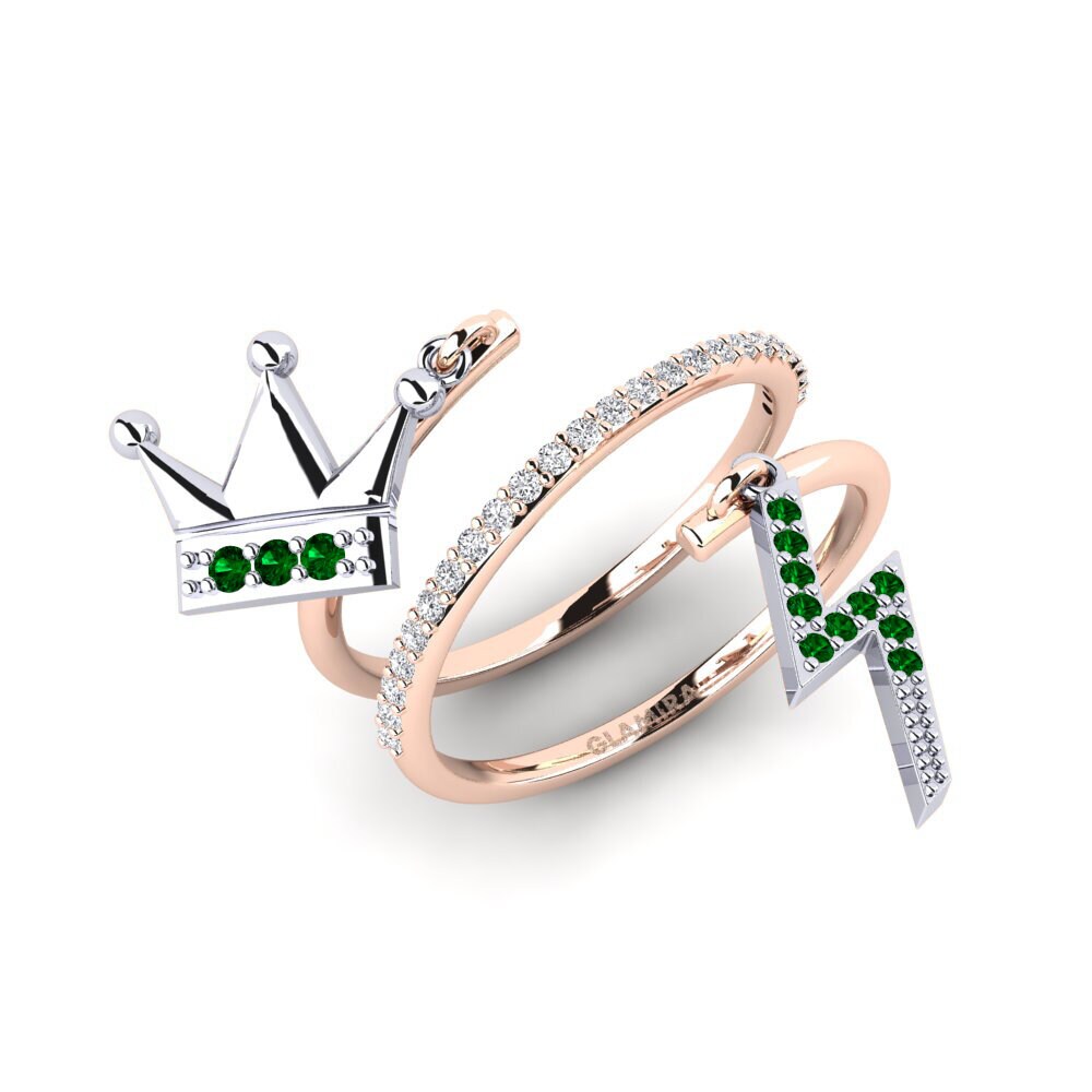 Or Rose& Blanc 18k Zircone Vert Bague Powodzenie