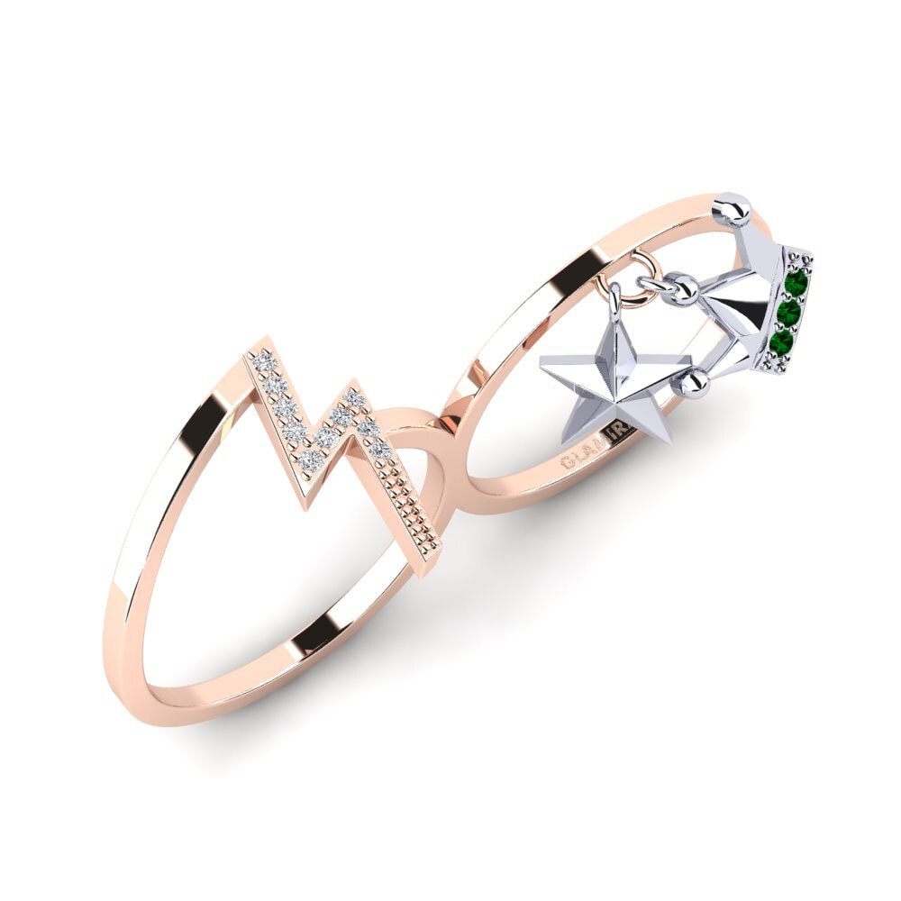 Or Rose& Blanc 18k Zircone Vert Bague Powodzy