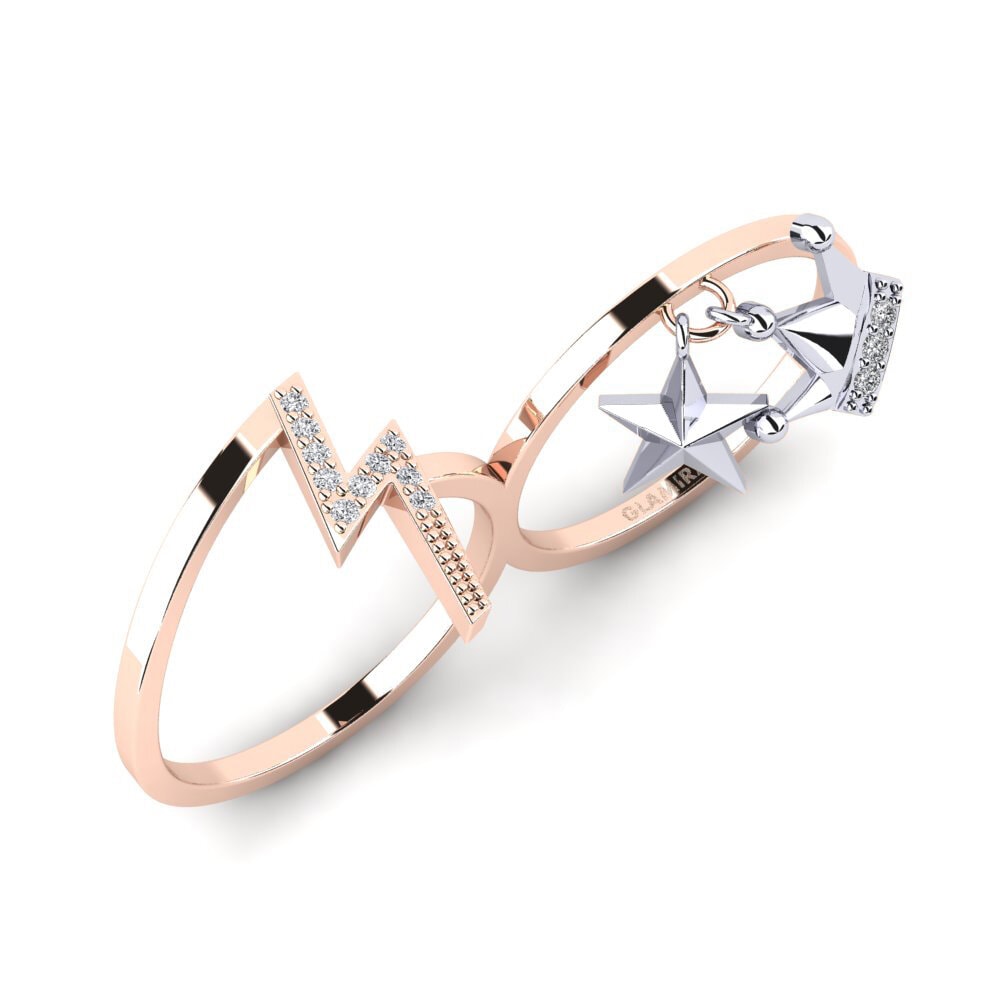 Or Rose& Blanc 14k Diamant De Synthèse Bague Powodzy