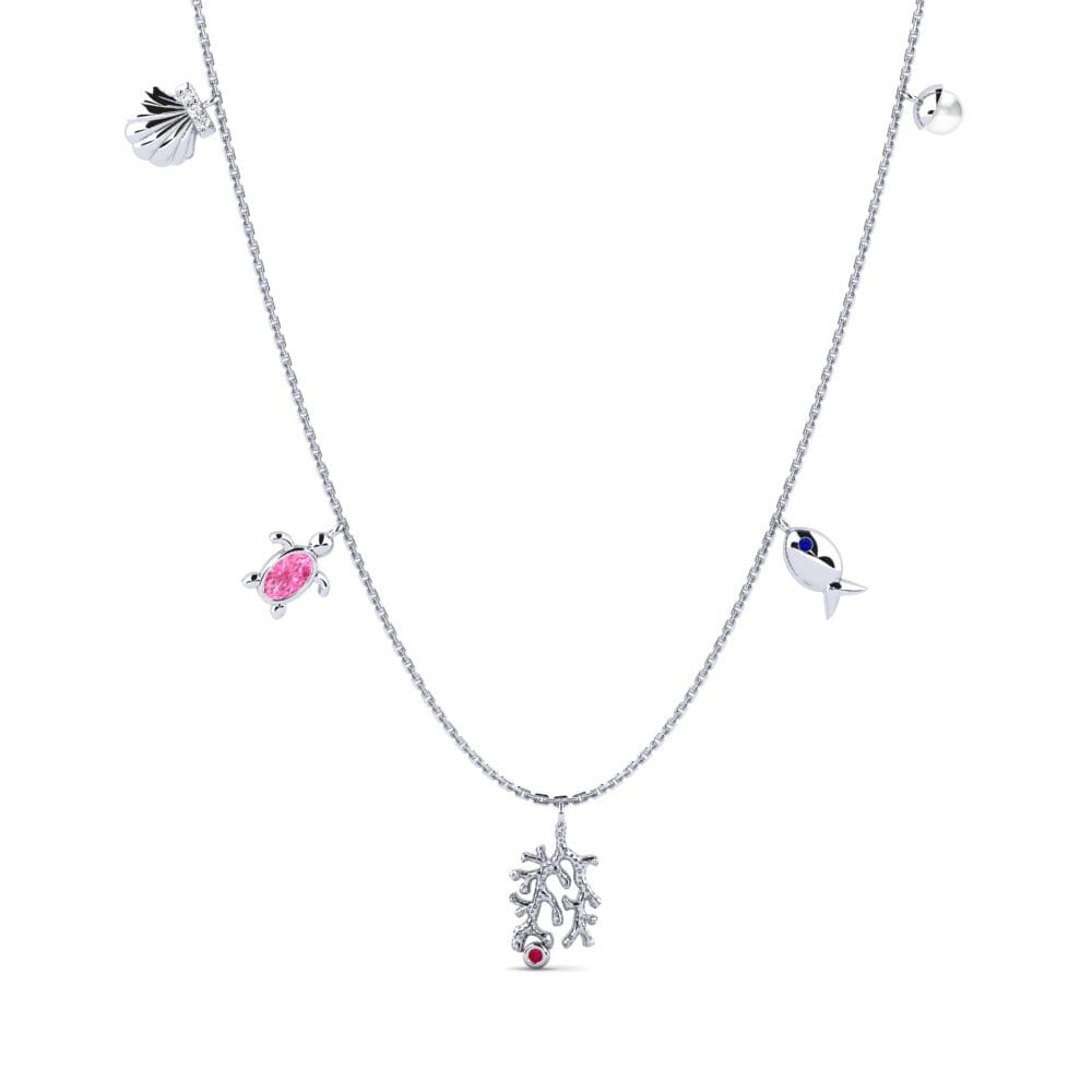 9ct White Gold Pink Sapphire Women's Necklace Prezide