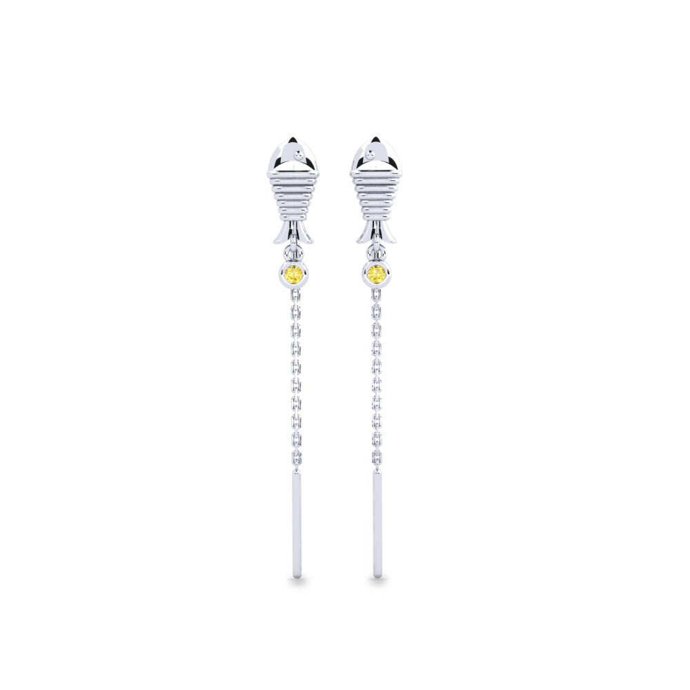 18ct White Gold Yellow Sapphire Women's Earring Kauhava