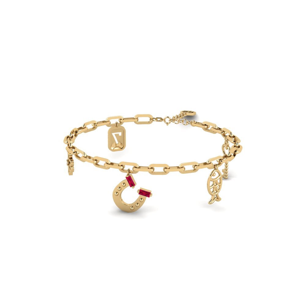 14K Geel Goud Baguette Robijn Paperclip Armband Persina