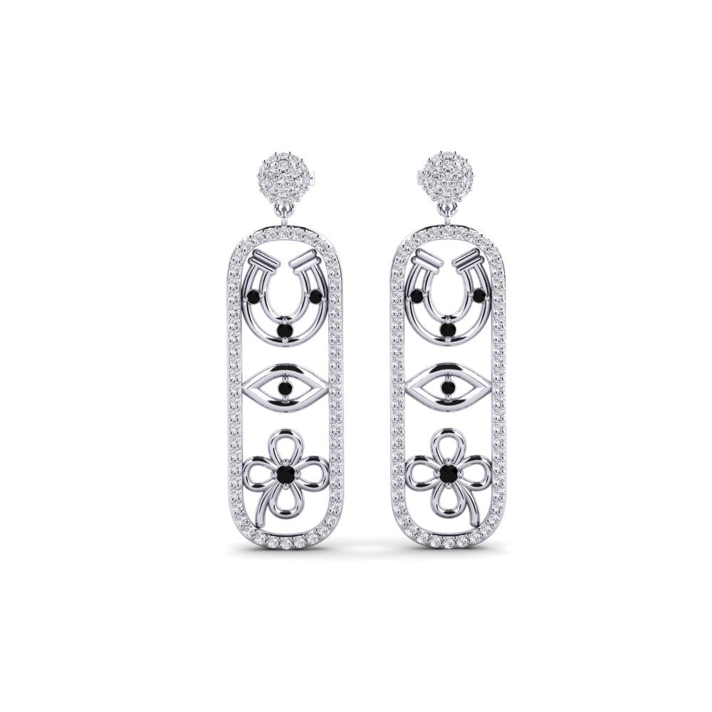 9ct White Gold Black Diamond Women's Earring Vidisha - B