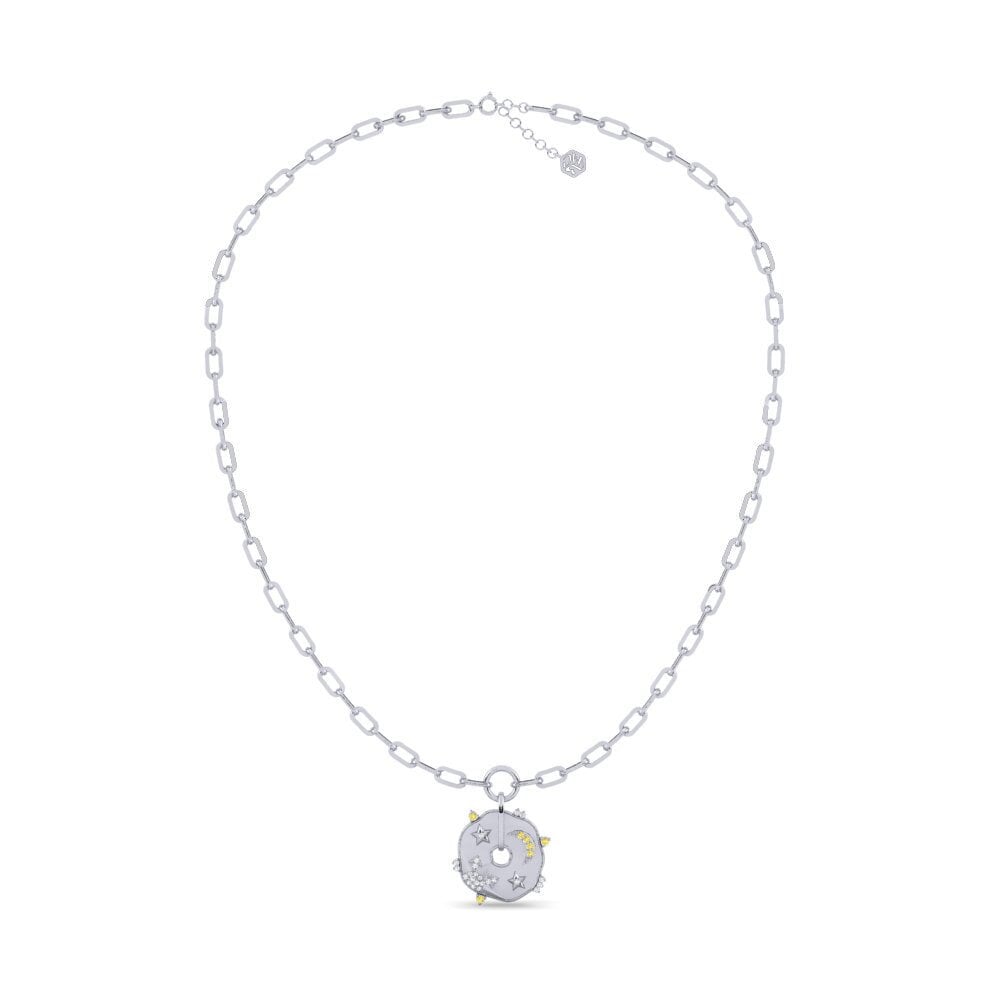 White Silver Yellow Sapphire Paperclip Necklace Diospolis