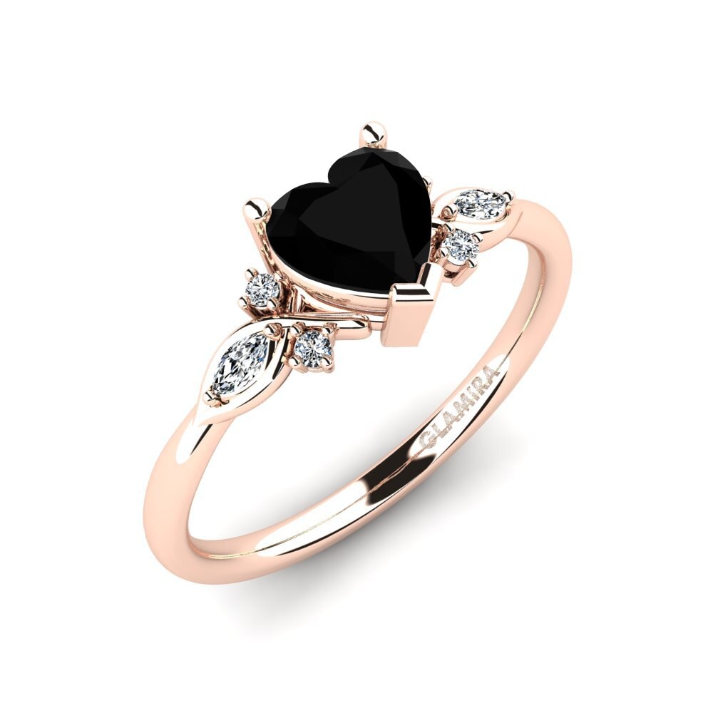 Or rose 585 Diamant Noir Bague de fiançailles Gisu - Heart