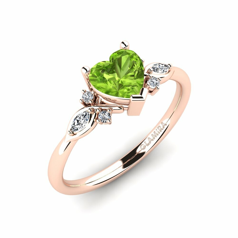 18K Rood Goud Hart Peridoot Verlovingsring Gisu - Heart