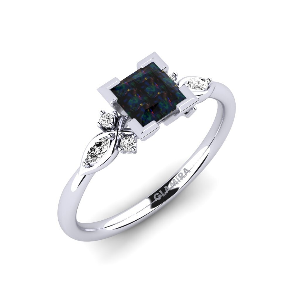 18ct White Gold Black Opal Engagement Ring Gisu - Princess
