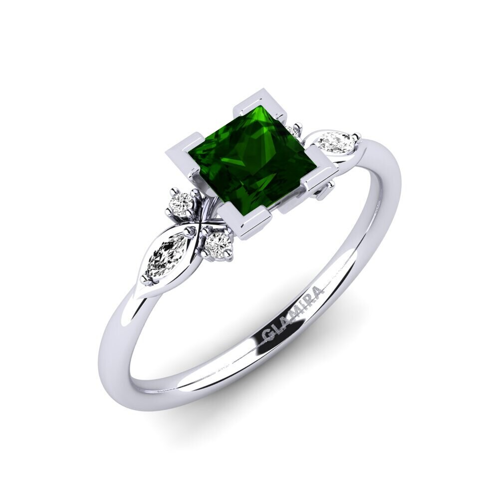 925 Prata de lei Turmalina Verde Anel de Noivado Gisu - Princess