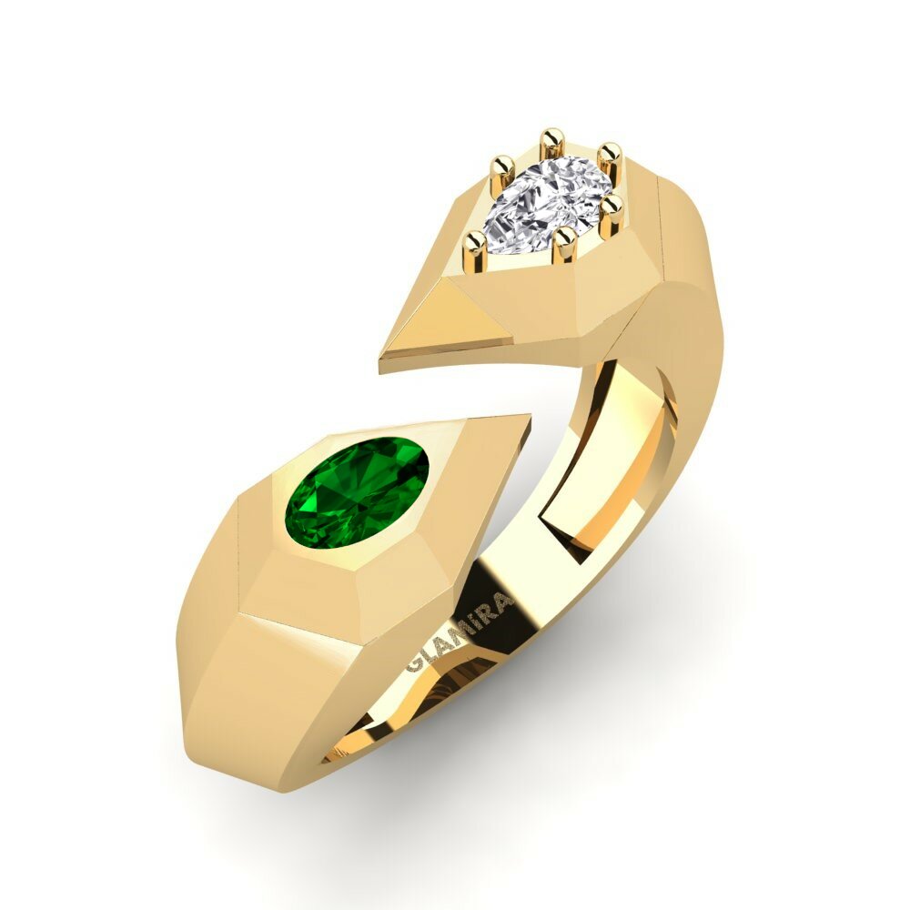 Or Jaune 18k Zircone Vert Bague Bandama