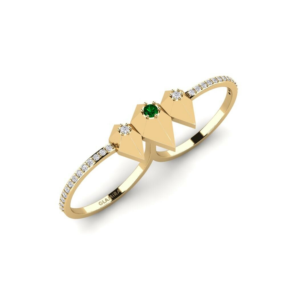Or Jaune 18k Zircone Vert Bague Belait
