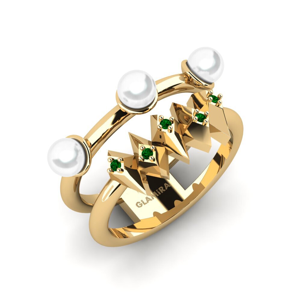 Or Jaune 18k Zircone Vert Bague Cavalla