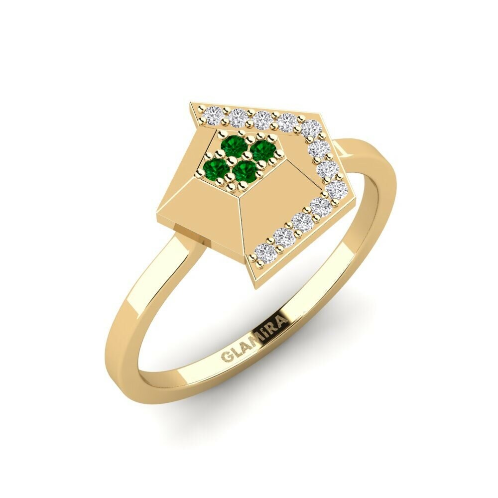 Or Jaune 18k Zircone Vert Bague Chromosp