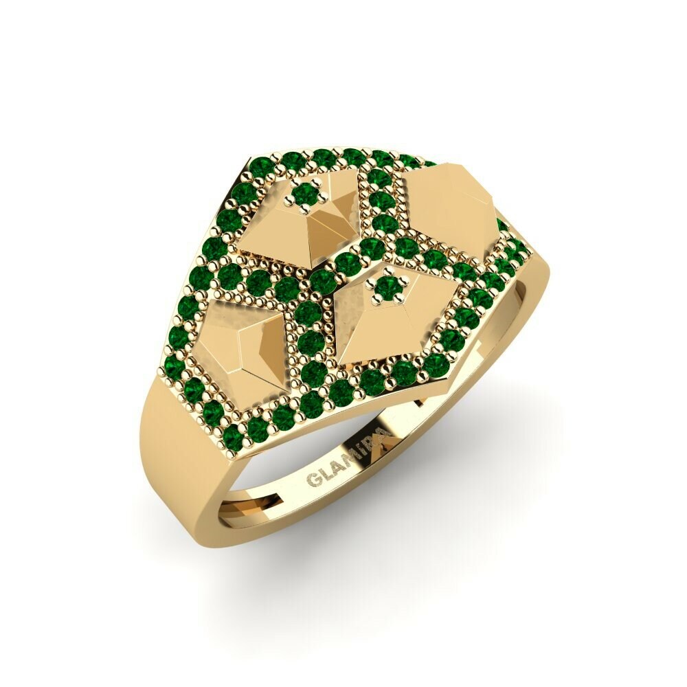 Or Jaune 18k Zircone Vert Bague Copernican