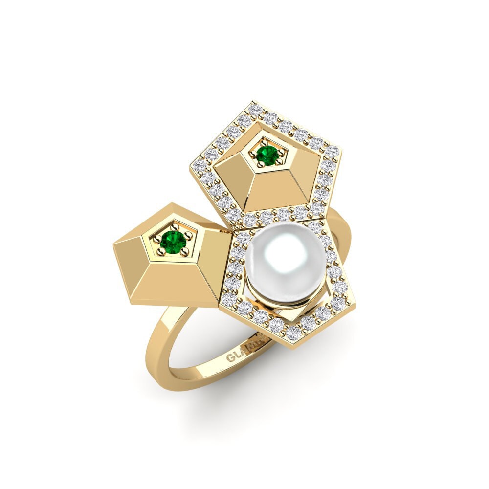 Or Jaune 18k Zircone Vert Bague Cosmicray