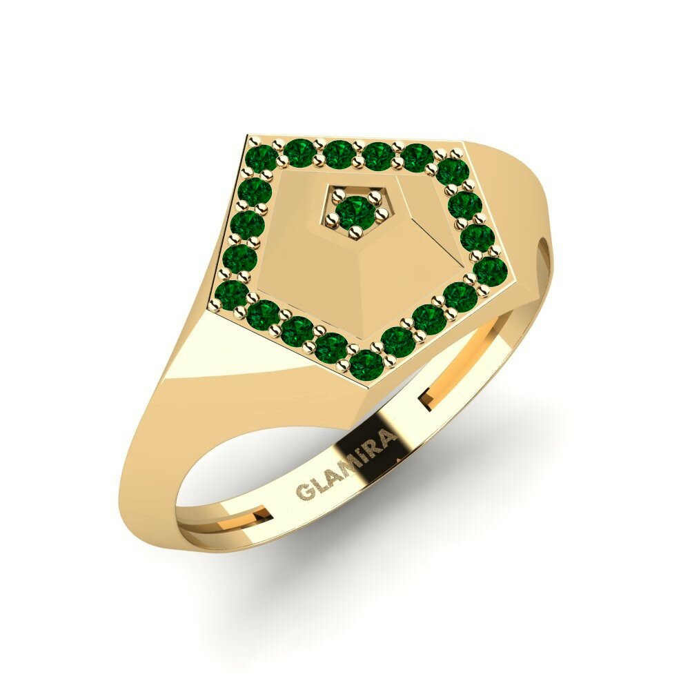 Or Jaune 18k Zircone Vert Bague Halosi