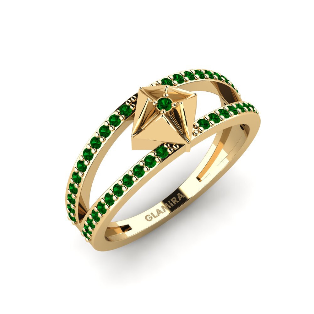 Or Jaune 18k Zircone Vert Bague Ibice