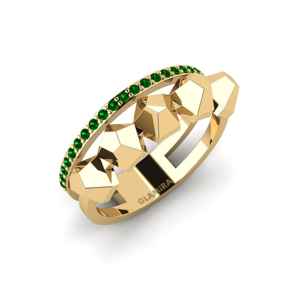 Or Jaune 18k Zircone Vert Bague Isenfluh