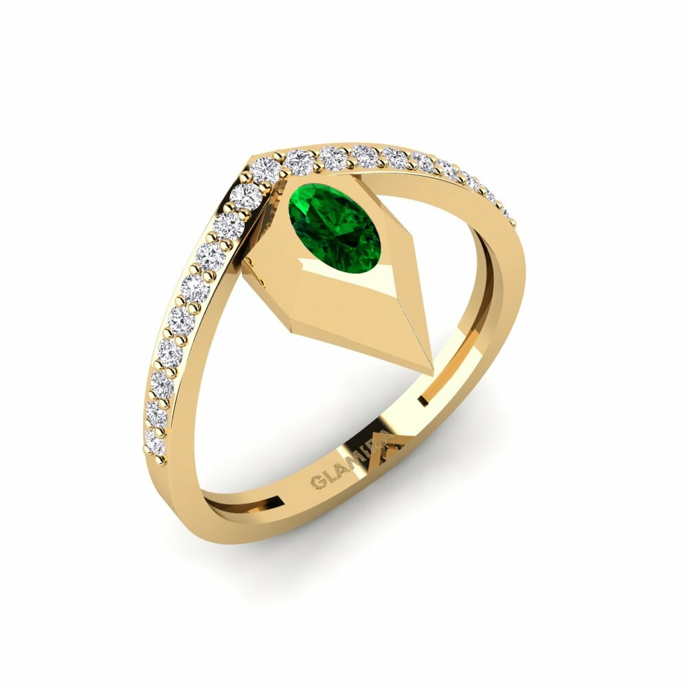 Or Jaune 18k Zircone Vert Bague Kouilau