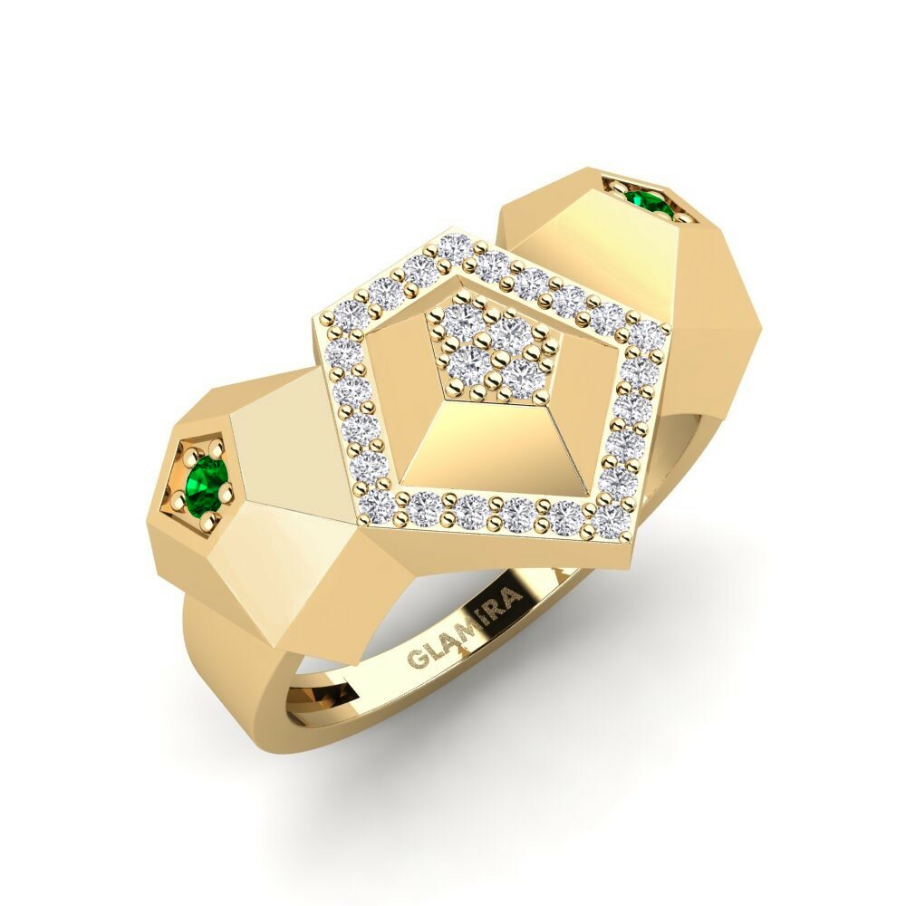 Or Jaune 18k Zircone Vert Bague Kuiper