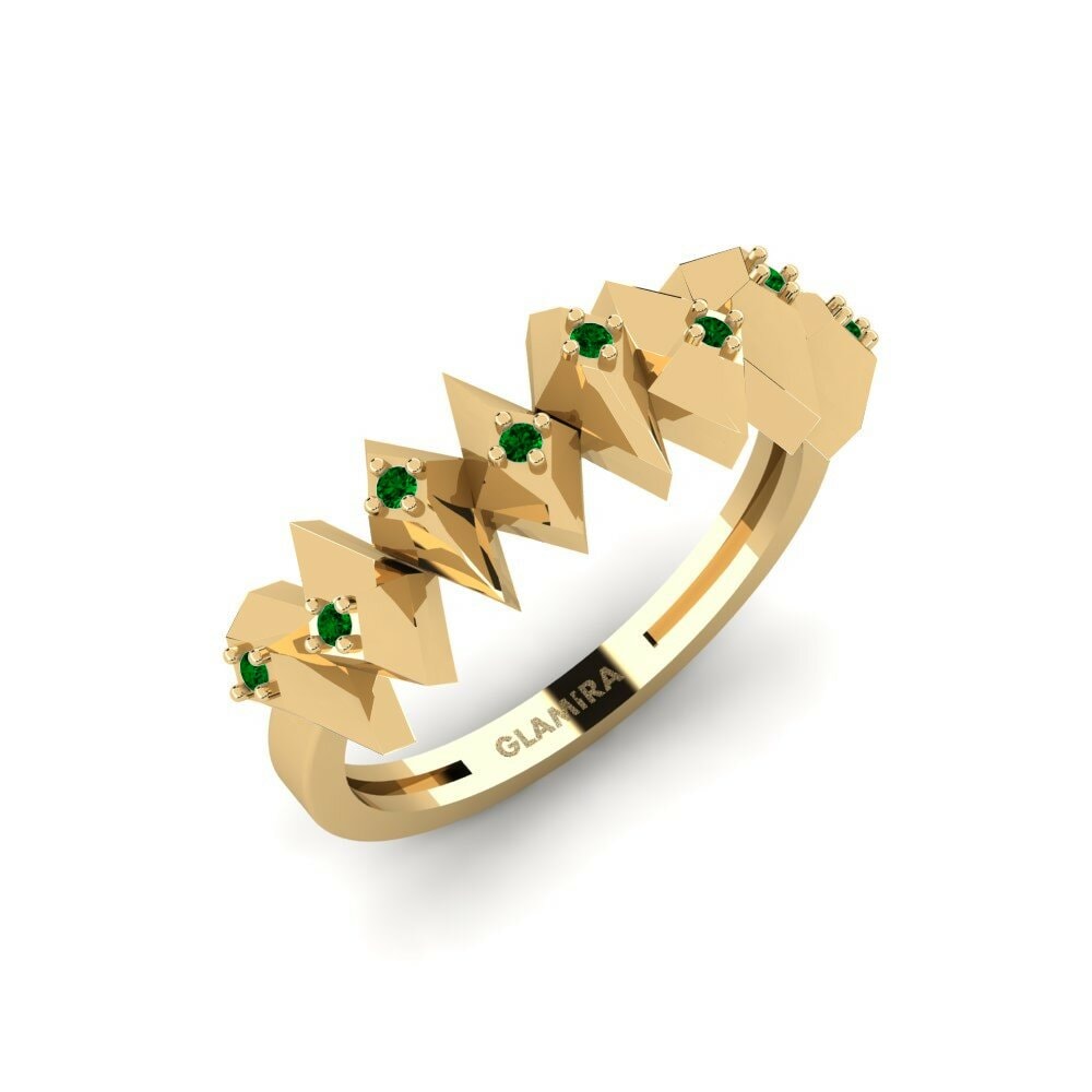 Or Jaune 18k Zircone Vert Bague Lukuga
