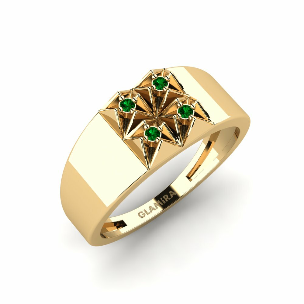 Or Jaune 18k Zircone Vert Bague Moseoli