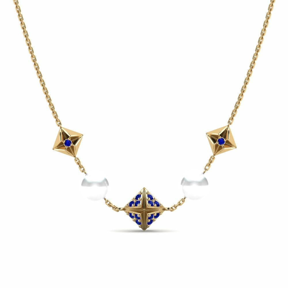 14k Oro Amarillo Redondo Zafiro Collar de Mujer Nelinurkne