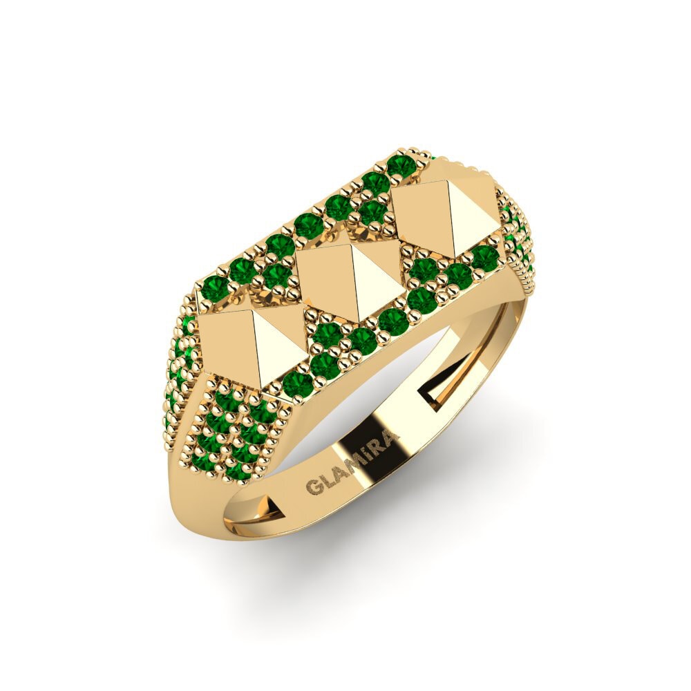 Or Jaune 18k Zircone Vert Anneau rose Jiwata