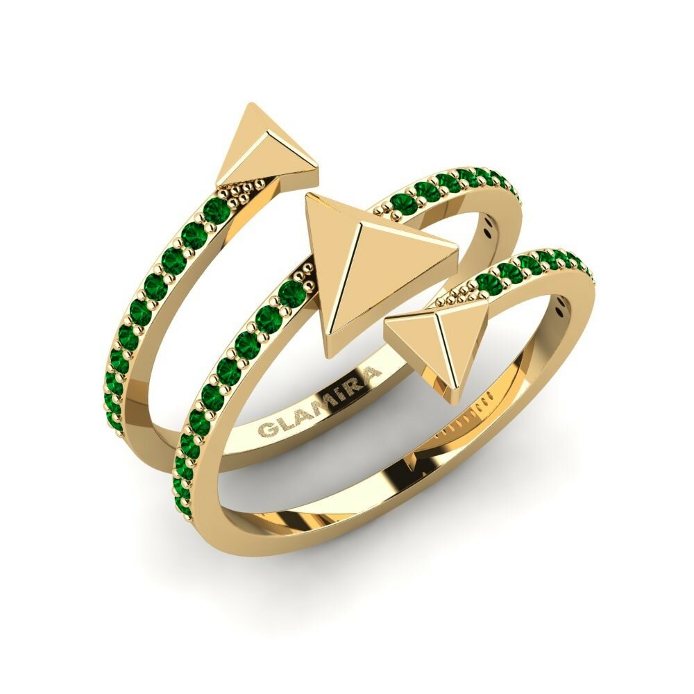 Or Jaune 18k Zircone Vert Bague Mission