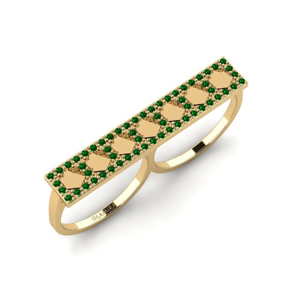Or Jaune 18k Zircone Vert Bague Nivaju