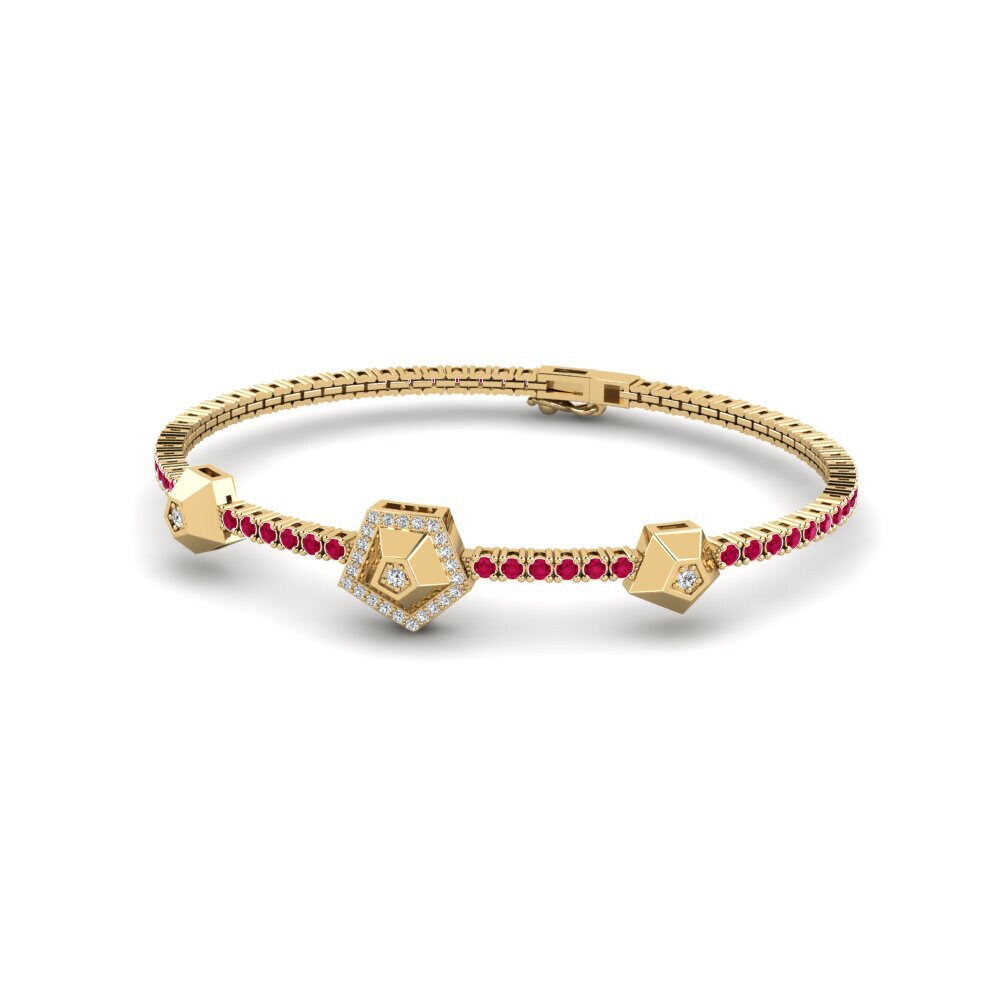 14K Geel Goud Rond Robijn Dames Armband Planetesimal