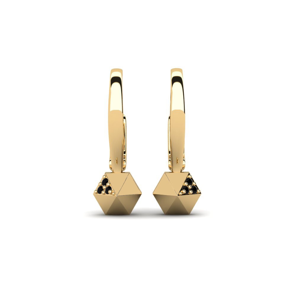 14ct Yellow Gold Round Black Sapphire Women's Earring Povezan