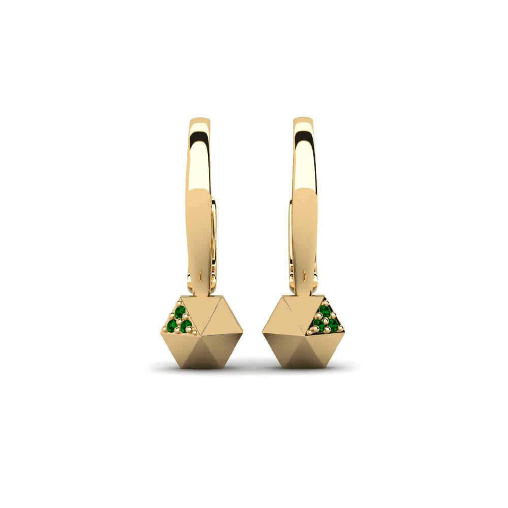 14ct Yellow Gold Round Green Zirconia Women's Earring Povezan
