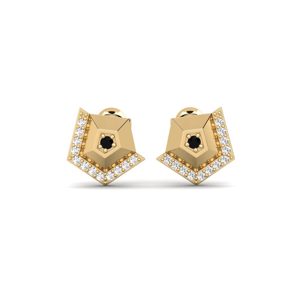 14ct Yellow Gold Round Black Sapphire Women's Earring Pully