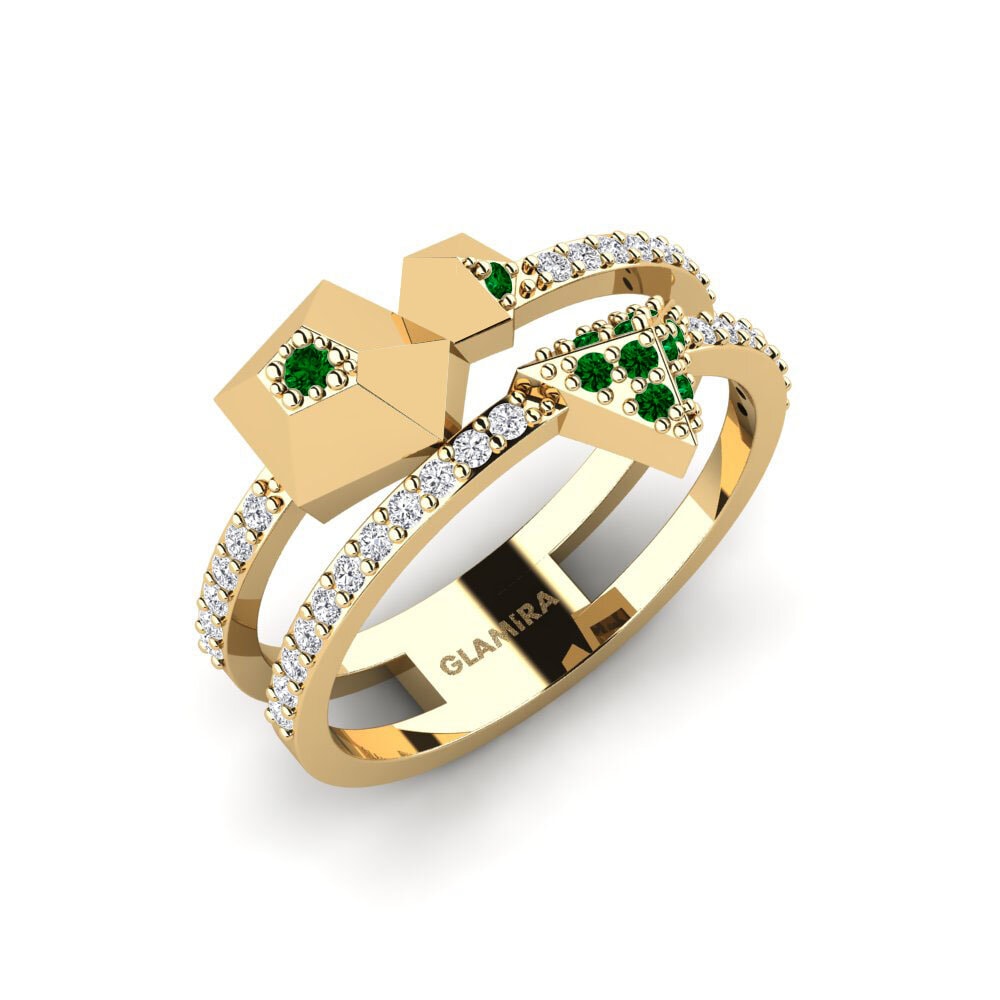 Or Jaune 18k Zircone Vert Bague Purdy