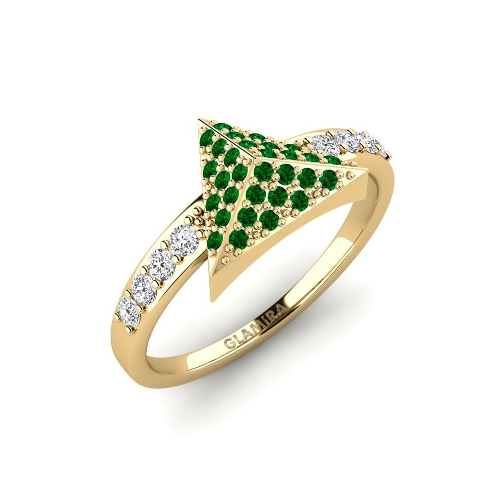 Or Jaune 18k Zircone Vert Bague Raglan