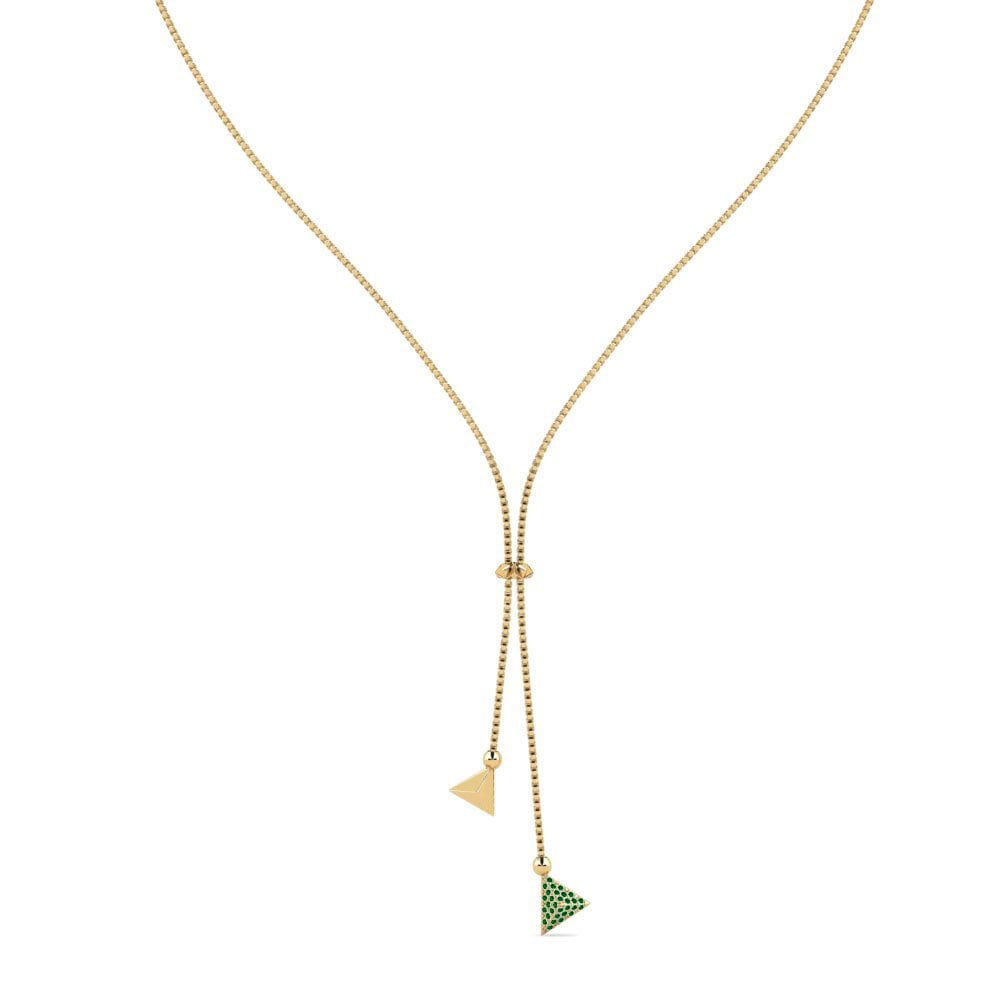 14ct Yellow Gold Round Green Zirconia Women's Necklace Rigauit