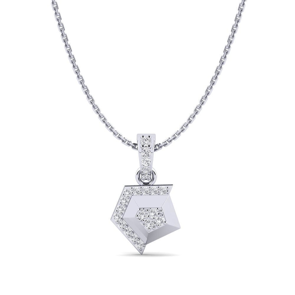14k Oro Blanco Redondo Diamante cultivado en laboratorio Colgante de Mujer Rolle