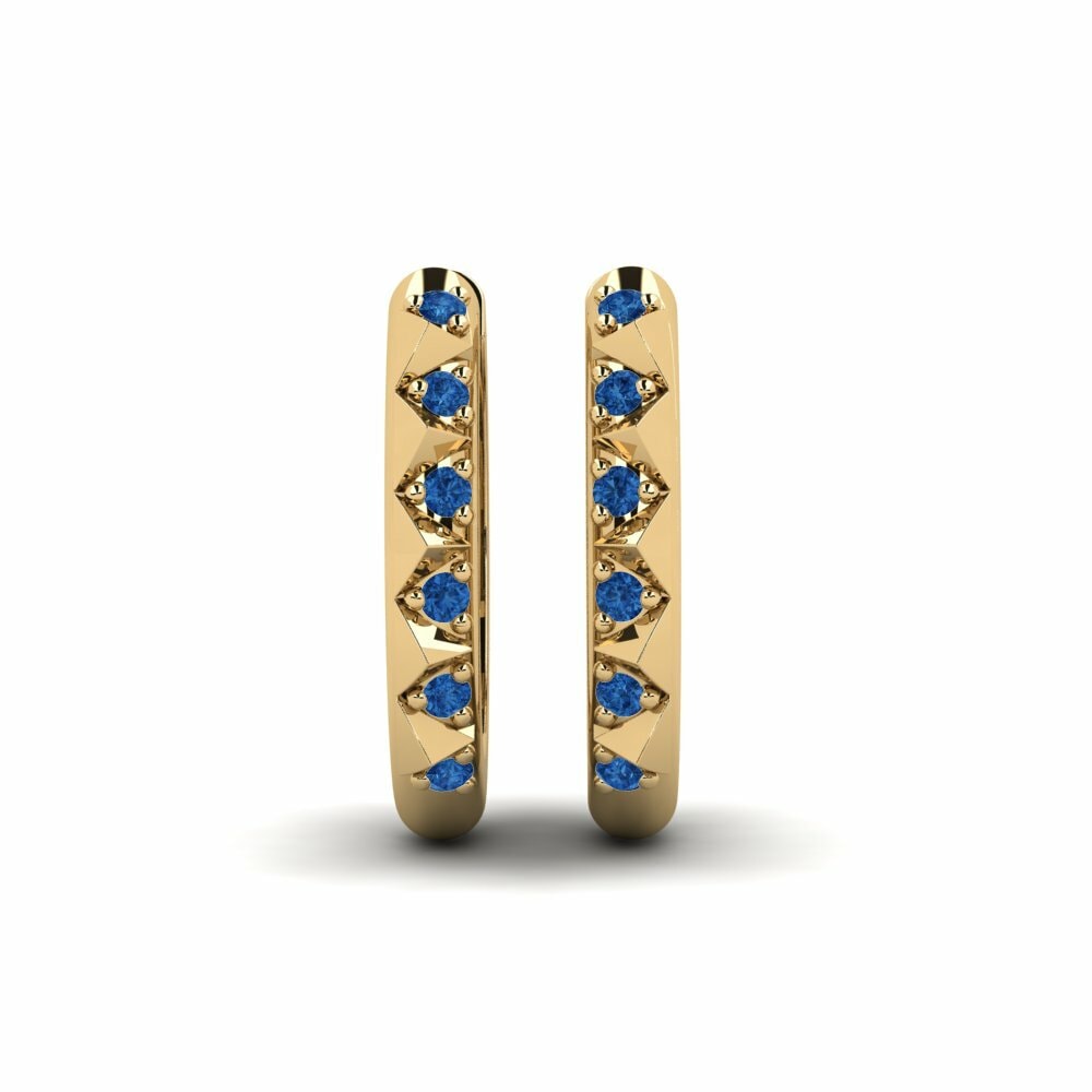 14ct Yellow Gold Round Dark Blue Zirconia Women's Earring Stoneleigh