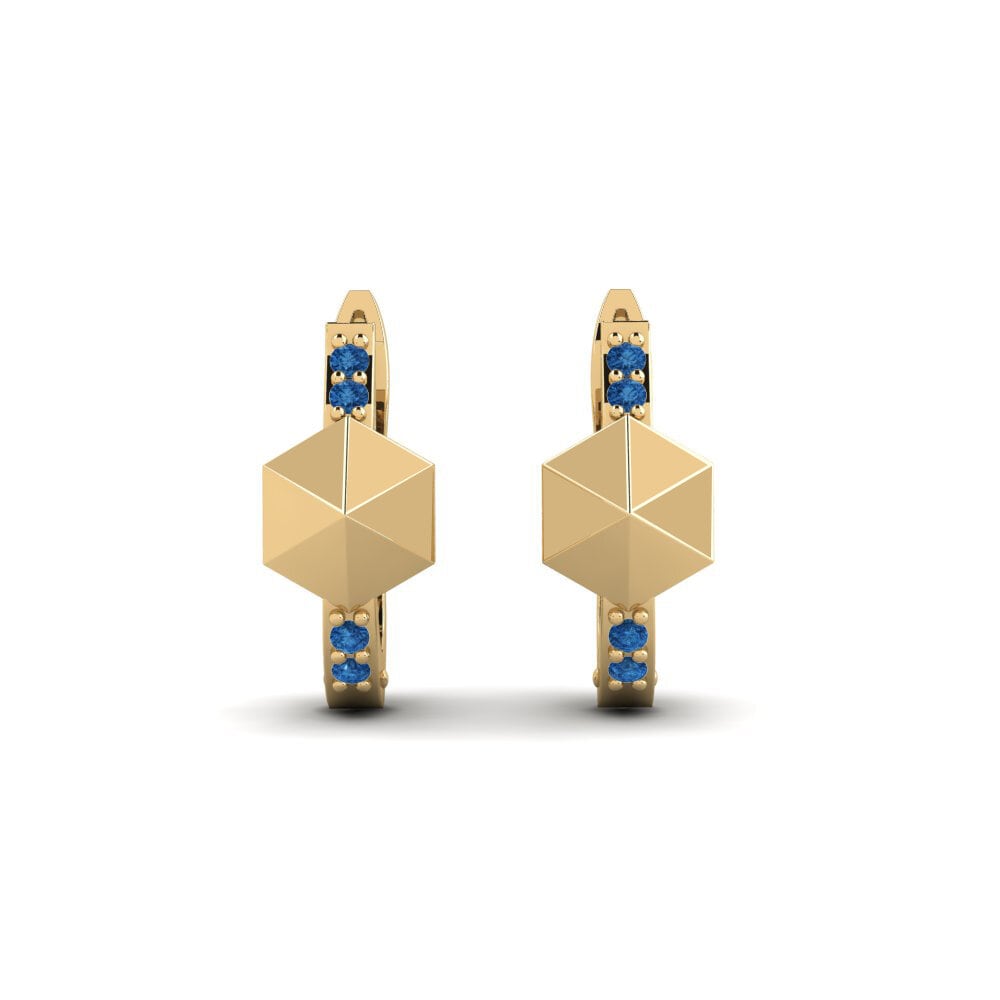 14ct Yellow Gold Round Dark Blue Zirconia Women's Earring Tilsluttet