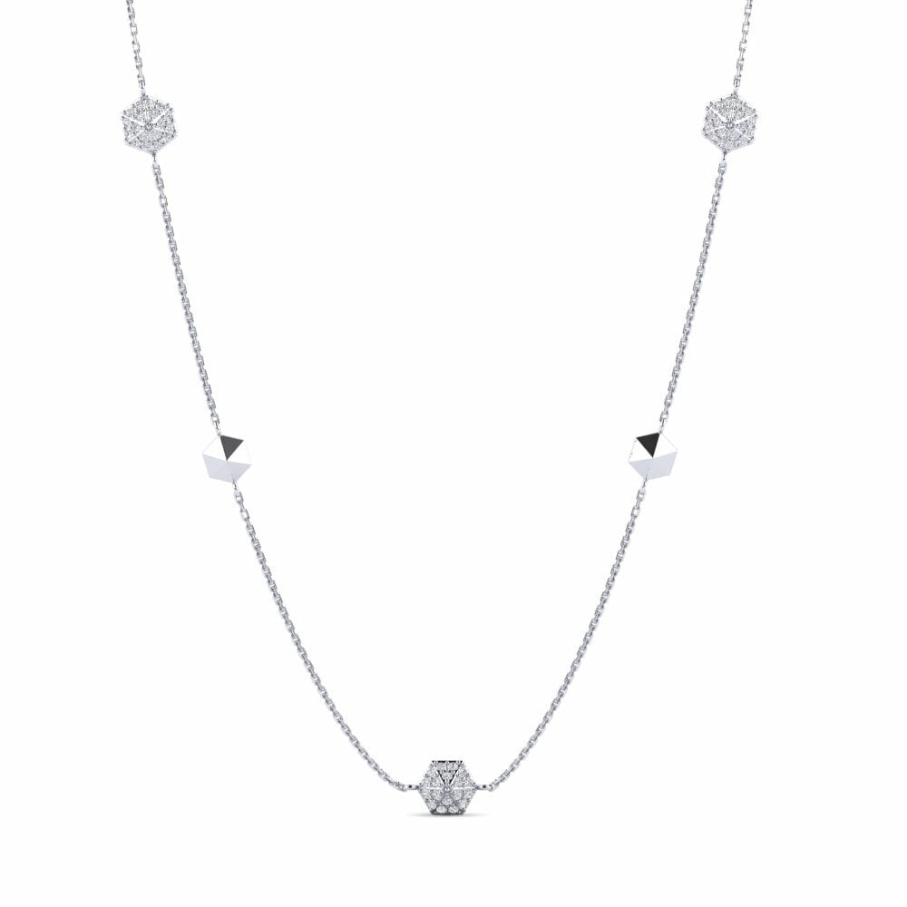 14k Oro Blanco Redondo Diamante cultivado en laboratorio Collar de Mujer Ukubhula