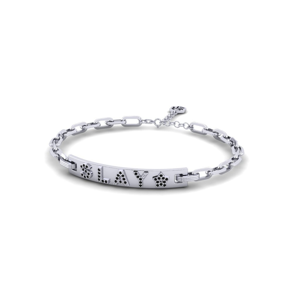 White Silver Black Onyx Paperclip Bracelet Buckley