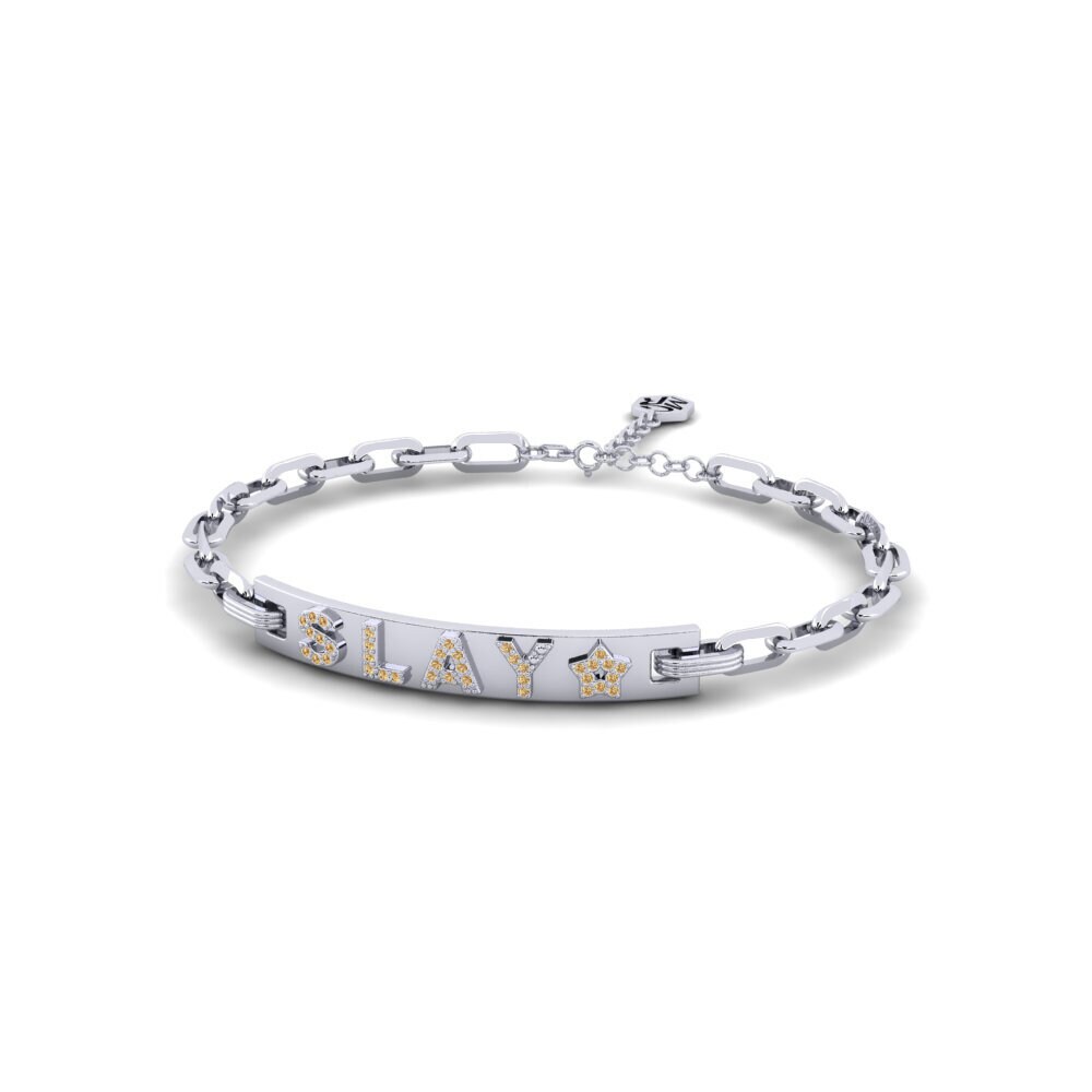 White Silver Brown Diamond Paperclip Bracelet Buckley
