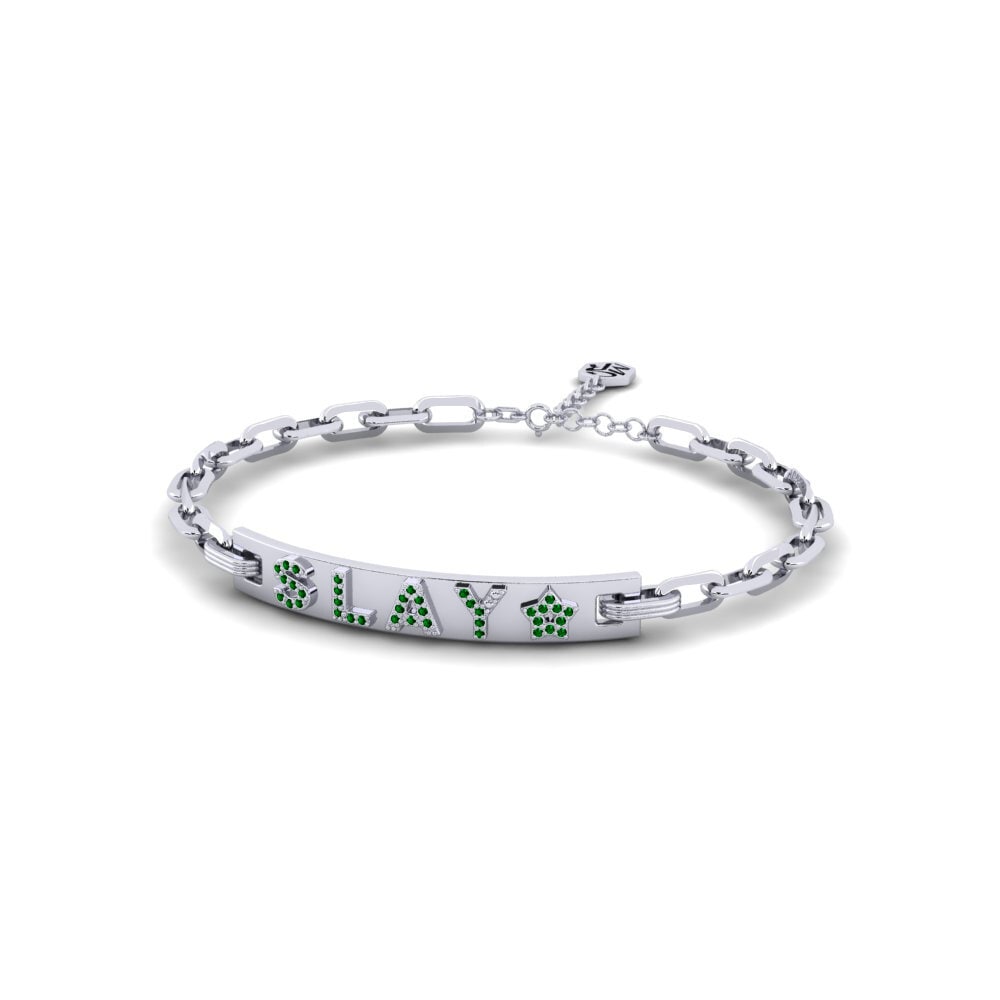 White Silver Green Zirconia Paperclip Bracelet Buckley