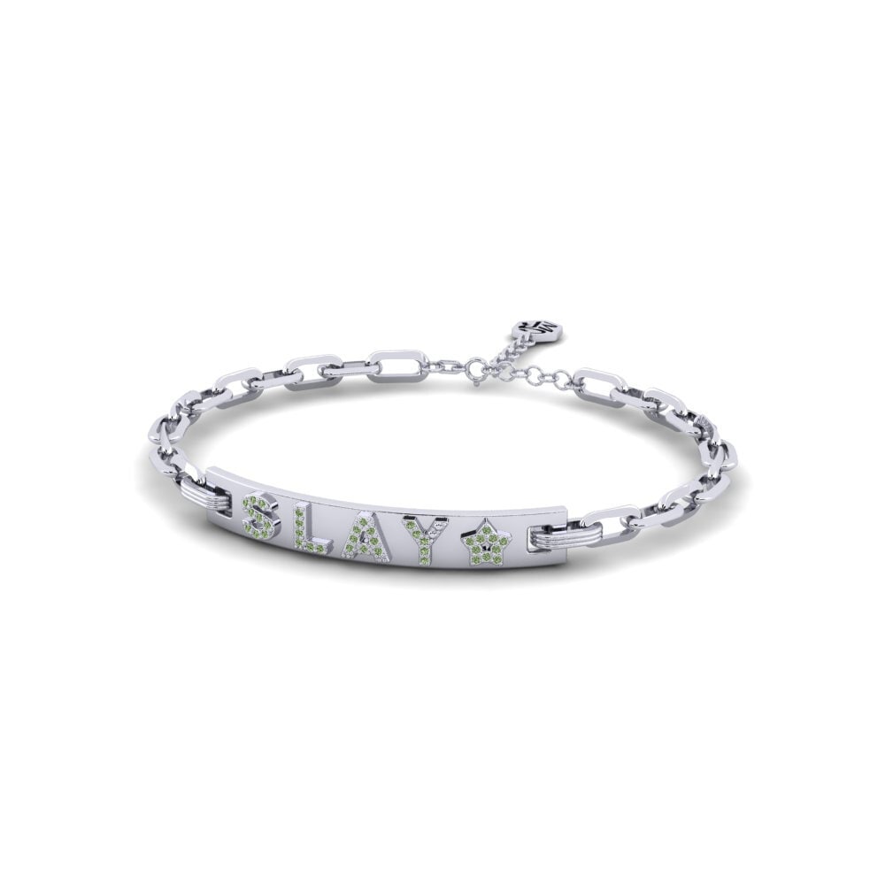 White Silver Green Diamond Paperclip Bracelet Buckley