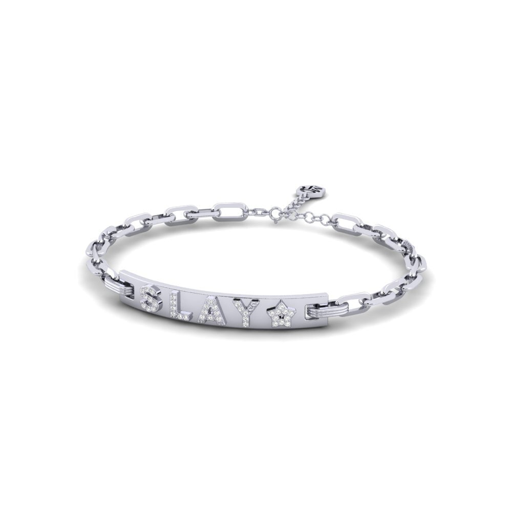 White Silver Moissanite Paperclip Bracelet Buckley