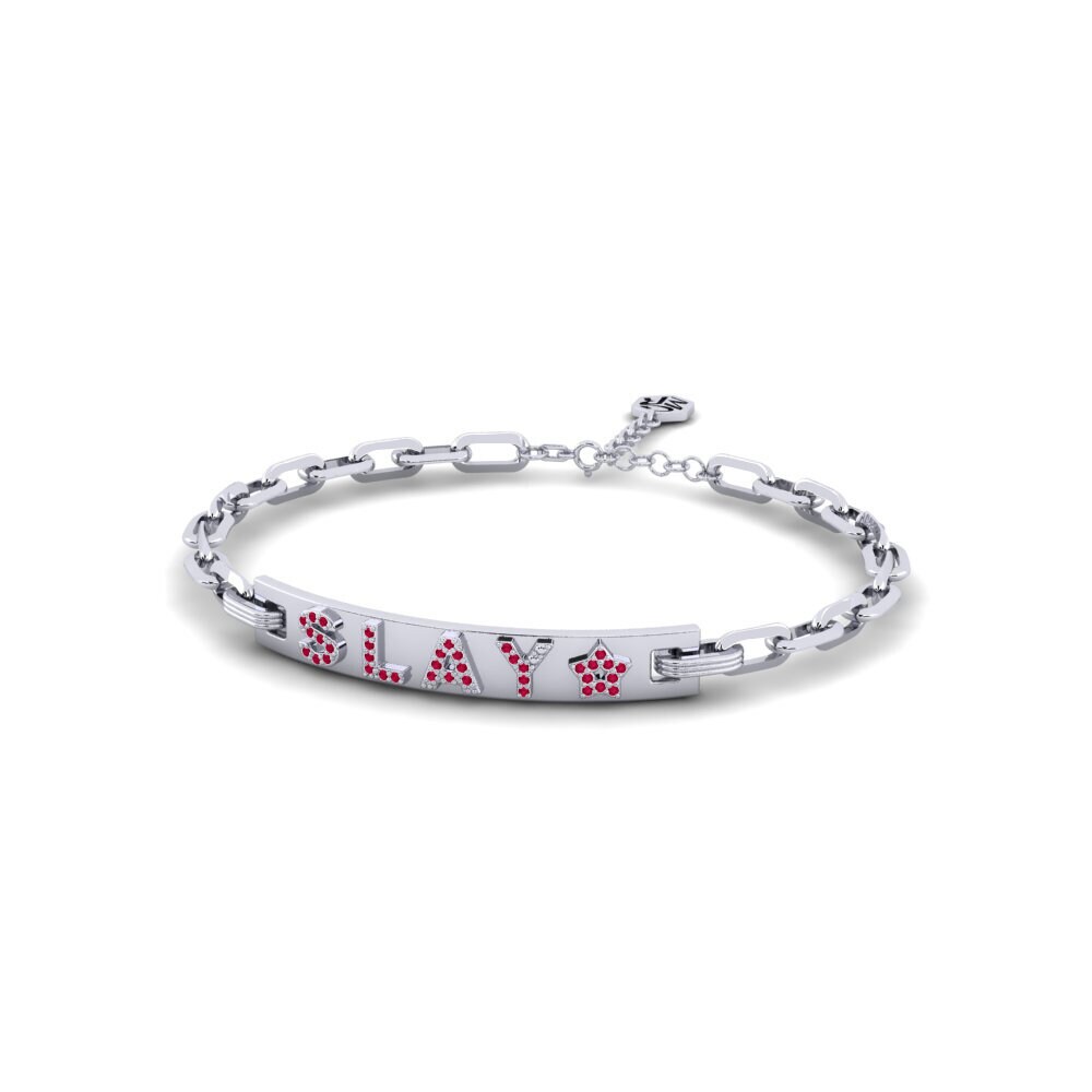 White Silver Ruby Paperclip Bracelet Buckley