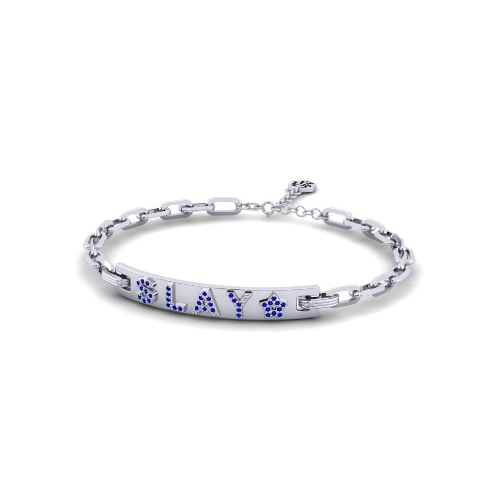 White Silver Sapphire Paperclip Bracelet Buckley