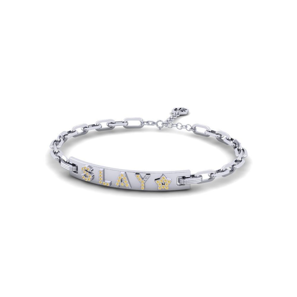 White Silver Yellow Diamond Paperclip Bracelet Buckley