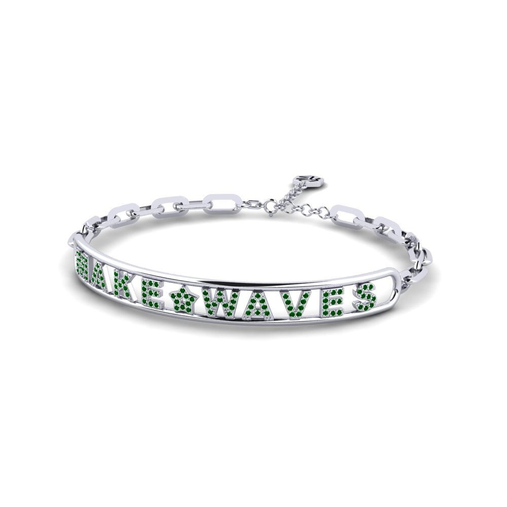 White Silver Green Zirconia Paperclip Bracelet Goslett