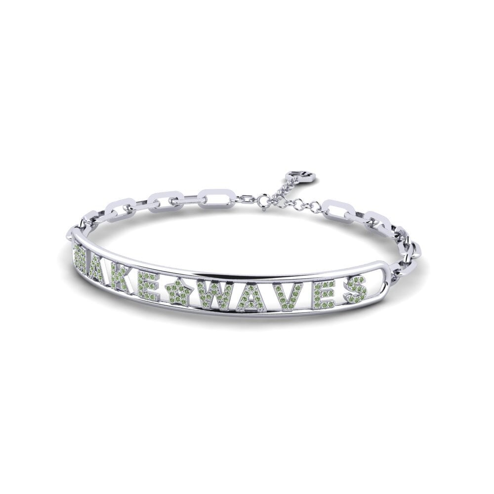 White Silver Green Diamond Paperclip Bracelet Goslett